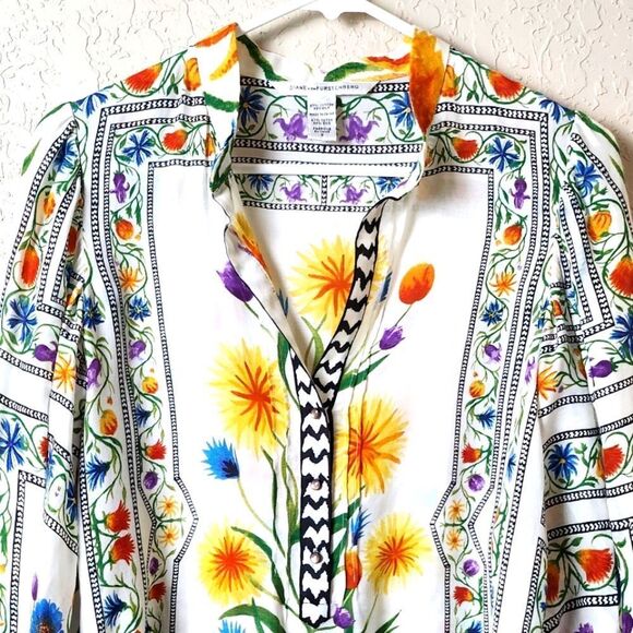 Diane Von Furstenburg Syrah Floral Silk Blend Blouse Size 8 - Picture 7 of 7